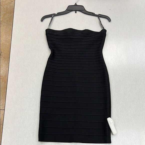 Herve Leger Black Strapless Ruched Cocktail Dress